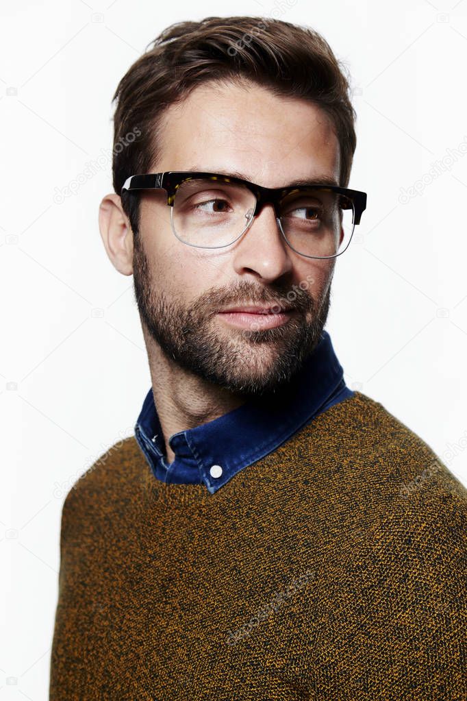 Handsome bearded man in eyeglasses