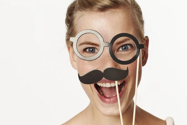 Mulher de bigode e óculos — Fotografia de Stock