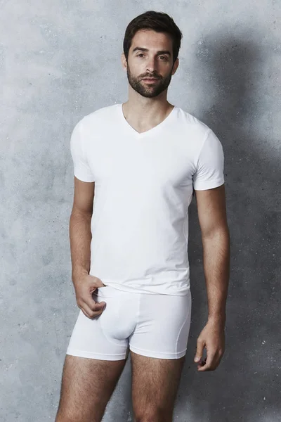 Handsome man in white underwear — Stock Photo, Image