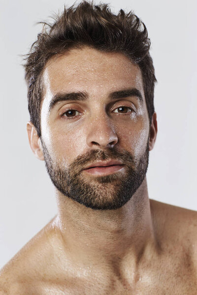 Seriously sweating man 