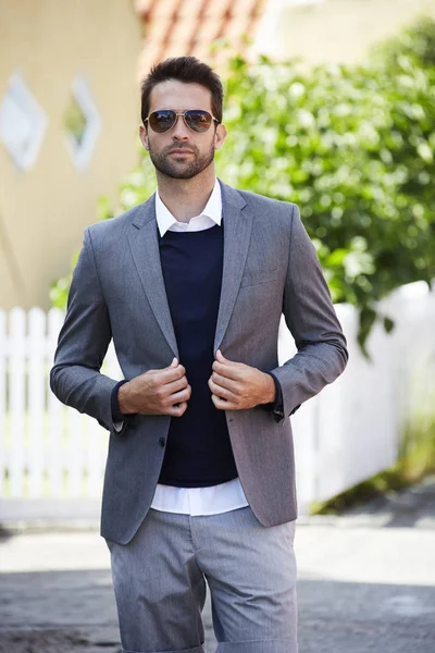 Handsome man wearing grey suit — Stock Photo, Image