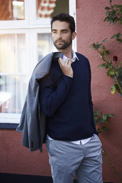 Handsome guy in blue sweater — Stock Photo, Image