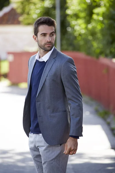 Handsome dude in grey suit jacket — Stock Photo, Image