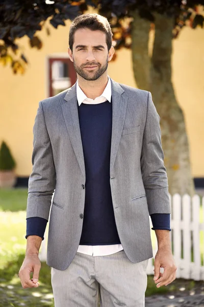Handsome guy in grey jacket — Stock Photo, Image