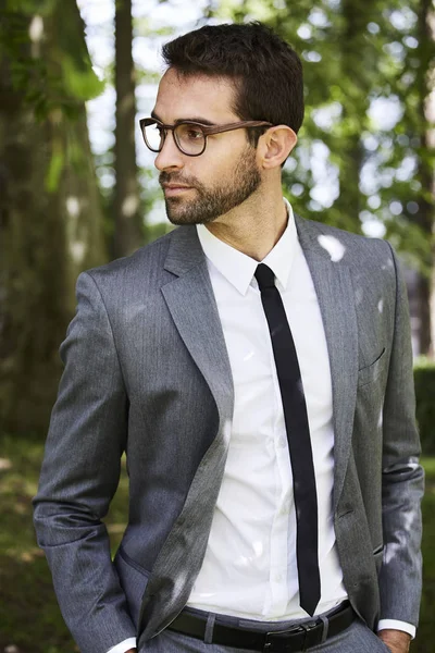 Handsome man in suit and glasses — Stock Photo, Image