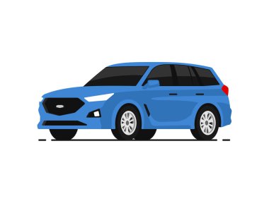 Araba SUV vektör çizimi düz bir şekilde. Otomatik yan görünüm. Mavi otomobil izole edildi.