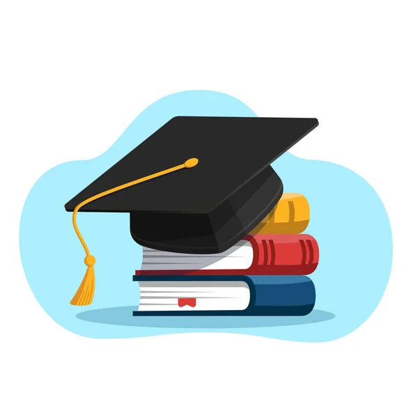 Schwarze Graduiertenmütze Auf Einem Bücherstapel Bildungs Und Graduierungskonzept Vektor Illustration — kostenloses Stockfoto
