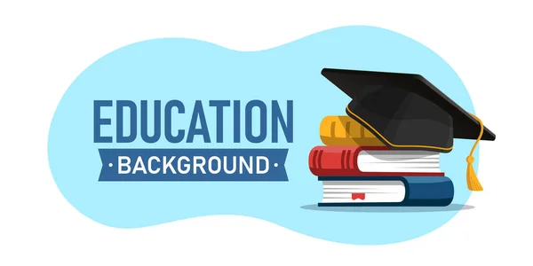 Schwarze Graduiertenmütze Auf Einem Bücherstapel Bildungs Und Graduierungskonzept Vektor Illustration — Stockvektor