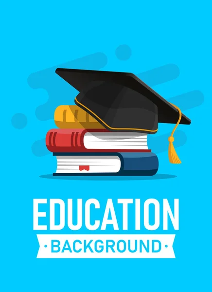 Black Graduation Cap Stack Books Education Graduation Concept Vector Illustration — Stock Vector