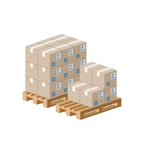 Kartonnen Dozen Een Houten Pallet Concept Van Het Magazijn Isometrische — Stockvector