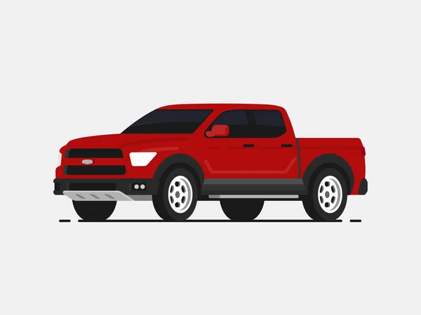 フラットスタイルでアメリカのピックアップベクトルイラスト 赤いトラックが隔離された自動サイドビュー  — 無料ストックフォト