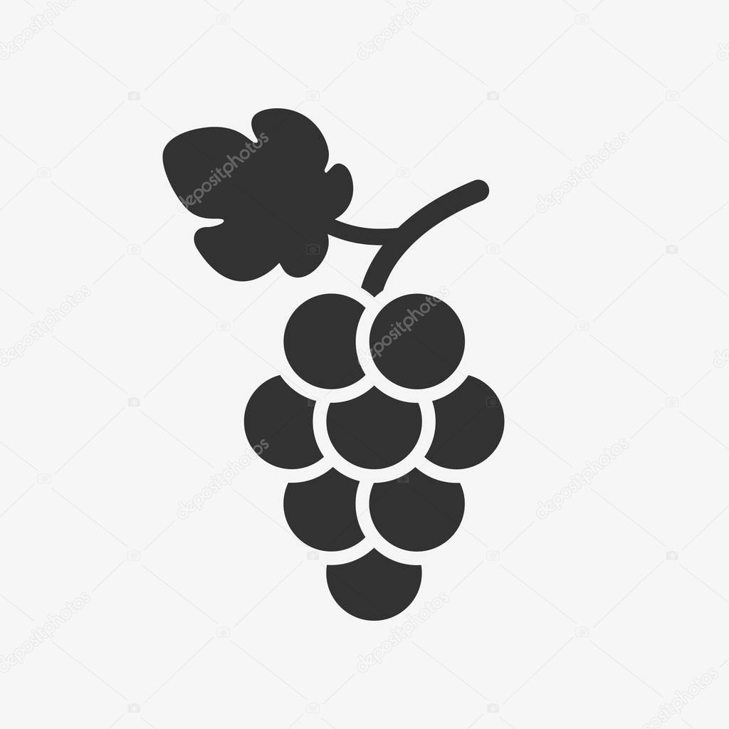 Grapes icon. Grapevine with leaf. Wine logo. Fruit pictogram. Vector illustration isolated.