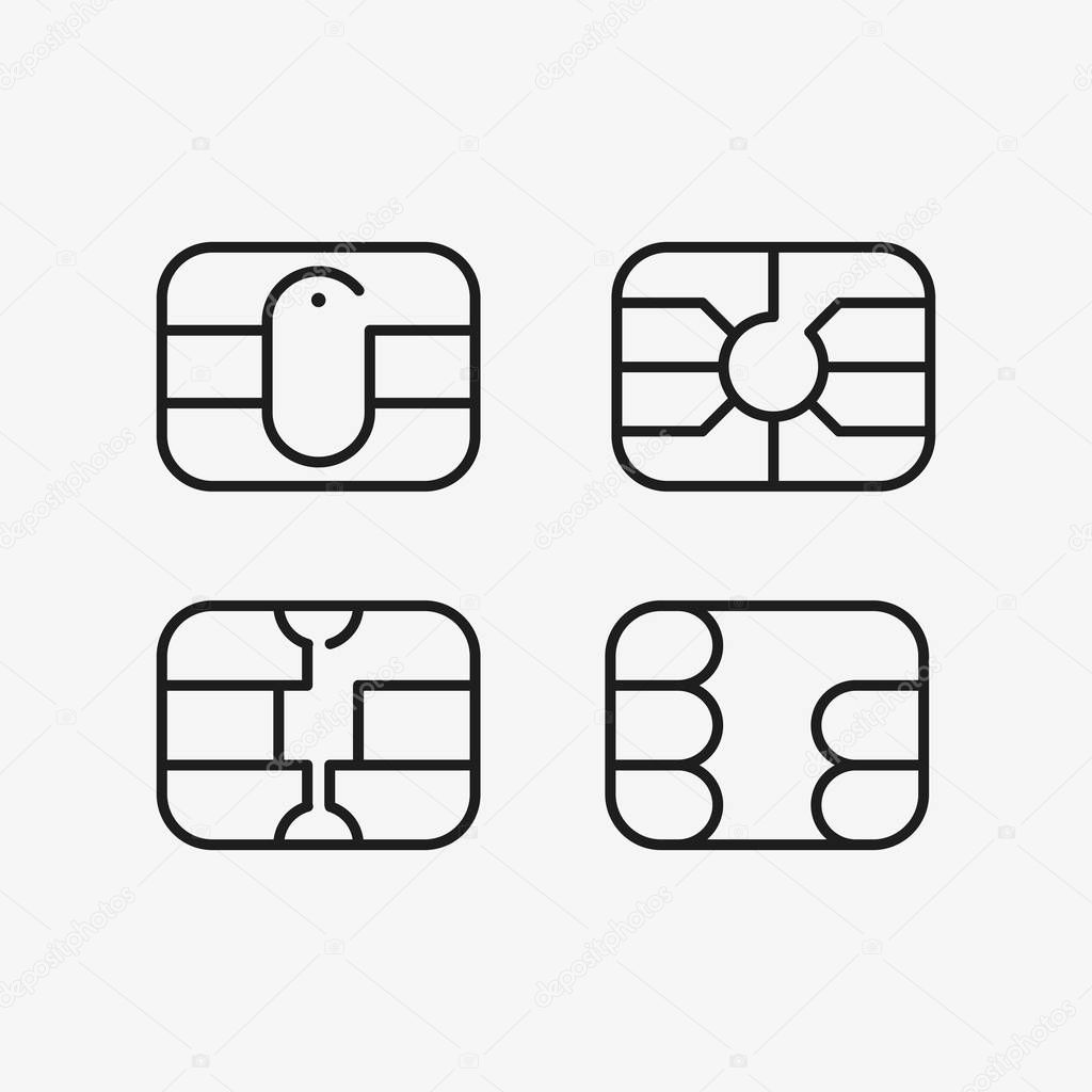 Chip of credit card icon. EMV chip for bank plastic credit or debit charge card. Vector illustration.