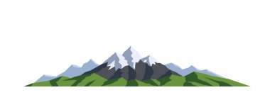 Dağ manzarası çizimi. Siluet kayalar. Panoramik görünüm beyaz arkaplanda izole edildi. Tırmanma, keşif, kamp, doğa maceraları gibi şeylerde kullanılabilir..