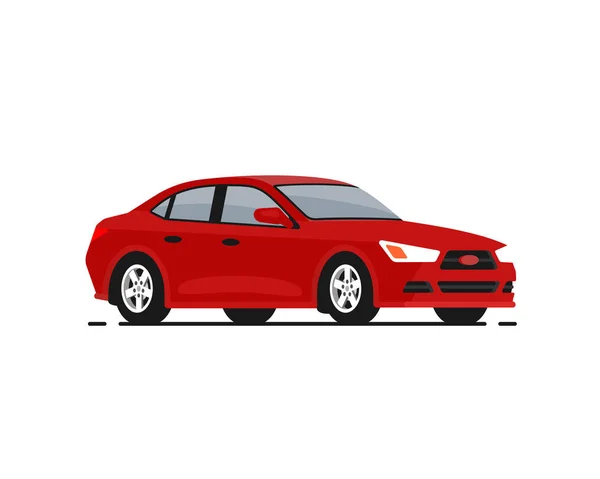 汽车矢量图解 红色轿车 车辆运输 自动图标在平面风格 在白色背景上孤立的象形文字 — 图库矢量图片