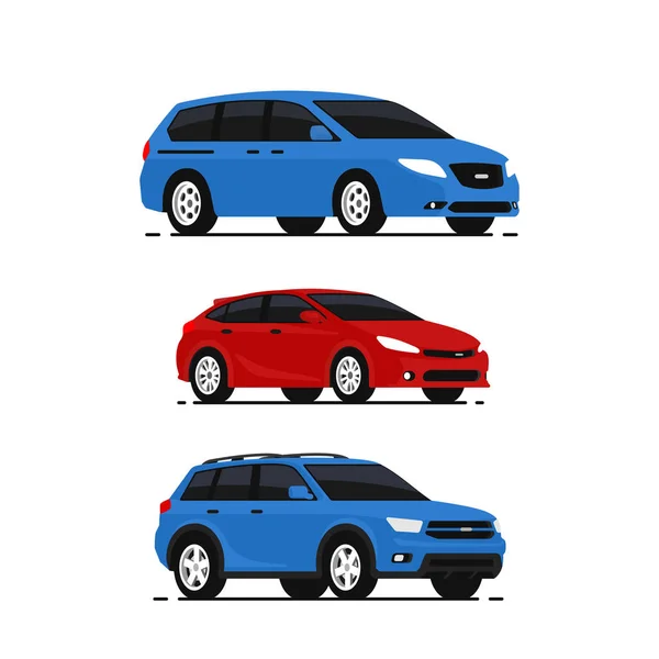 Cars Vector Illustraties Ingesteld Voertuigen Vervoer Collectie Auto Pictogrammen Platte — Stockvector