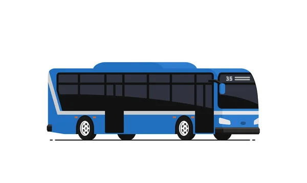 Blue Public Bus Vector Illustration Flat Style Isolated White Background — Stock Vector