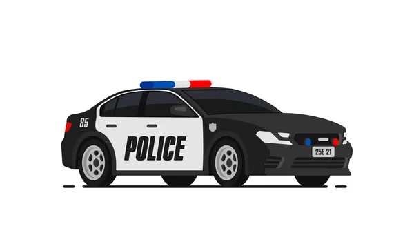 Icono Coche Policía Negro Transporte Patrulla Urbana Aislado Fondo Blanco — Vector de stock