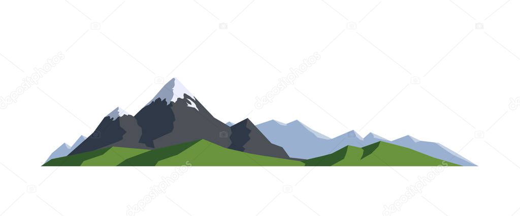 Mountain landscape vector illustration. Silhouette rocks. Panoramic view isolated on white background. Can be used for climbing, expedition, camping, adventures in nature and so on.