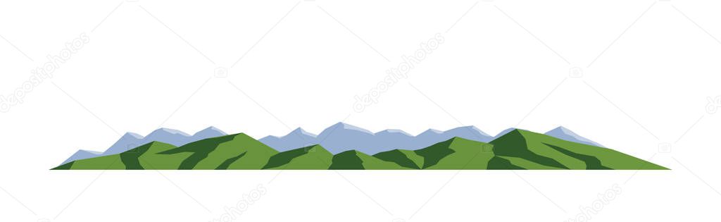 Landscape with green rolling hills. Endless mountain on the horizon. Isolated vector illustration in flat style.