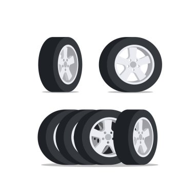 Set car wheel icon. Tyre car. Stack of new car tires and wheels. Vector illustration in flat style. clipart