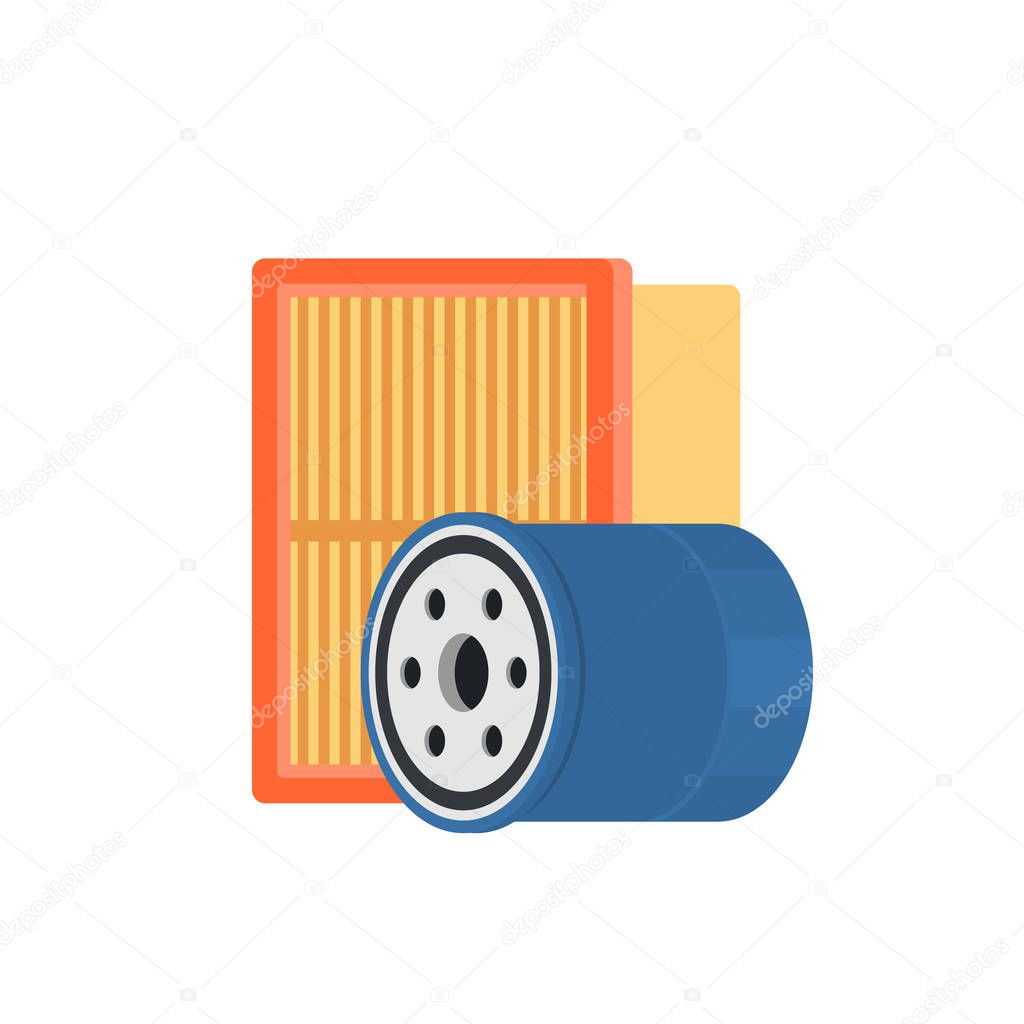 Car oil and air filters icon. Vector illustration in flat style. Automobile parts shop. Automotive service symbol. Auto repair.