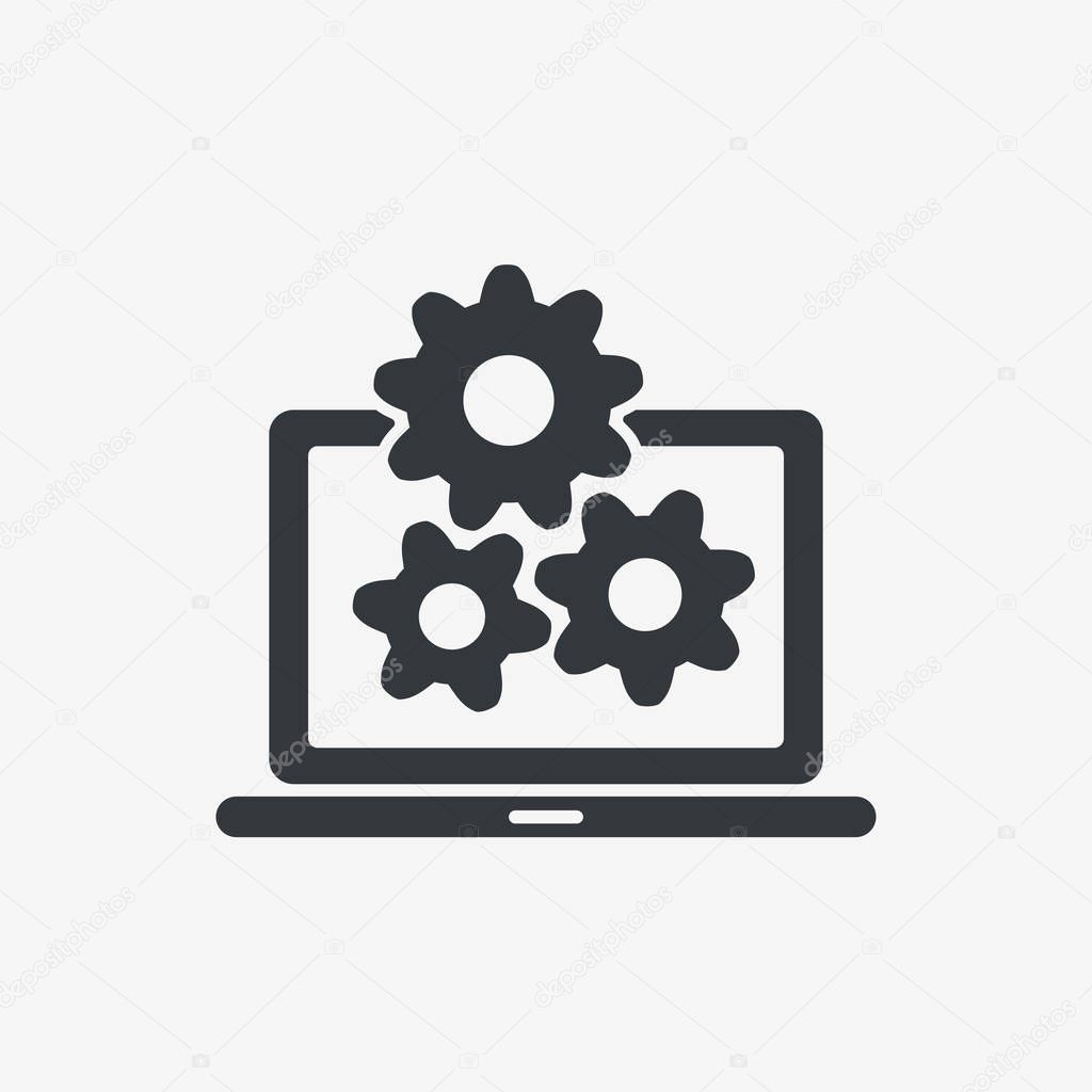 Technical support concept. Computer service. Gears screen laptop. Isolated vector illuatration in flat style.