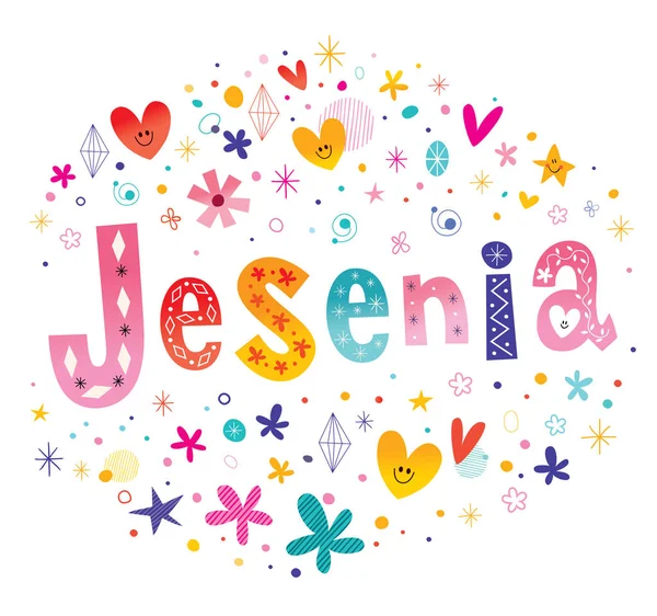 Jesenia girls name decorative lettering type design — Stock Vector