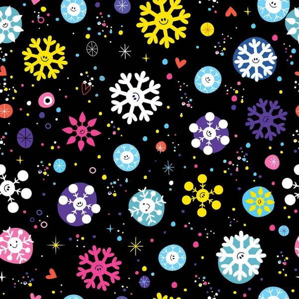 Cute snowflakes in winter night sky seamless pattern — Stock Vector