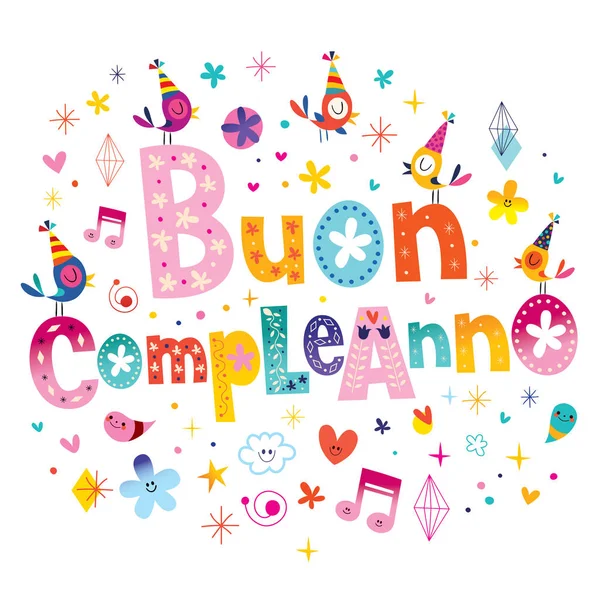 Buon compleanno všechno nejlepší k narozeninám v italské pozdrav card — Stockový vektor