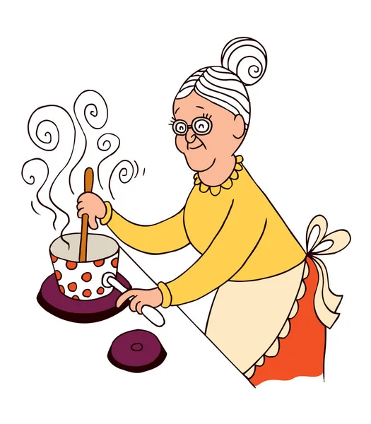Abuela cocina ilustración — Vector de stock