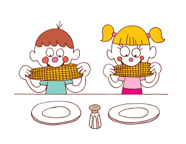 Kids eating corn — Stock Vector