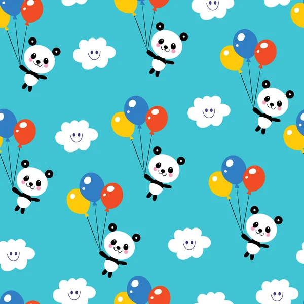 Cute baby panda bears seamless pattern — Stock Vector