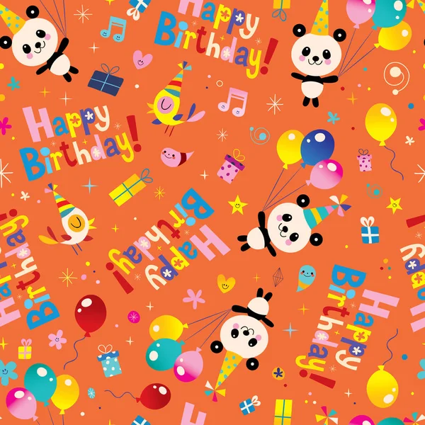 Happy Birthday kids seamless pattern with cute panda bears — Stock Vector