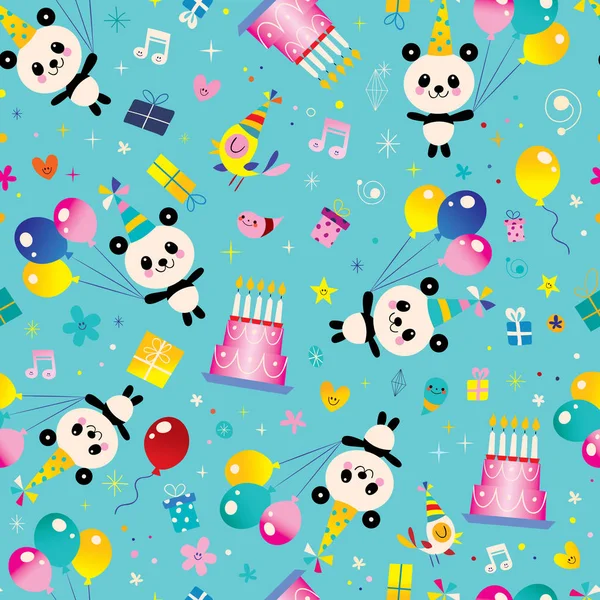 Happy Birthday seamless pattern with cute panda bears — Stock Vector