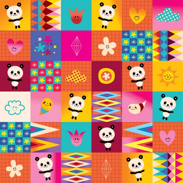Mignon bébé panda ours enfants modèle sans couture — Image vectorielle