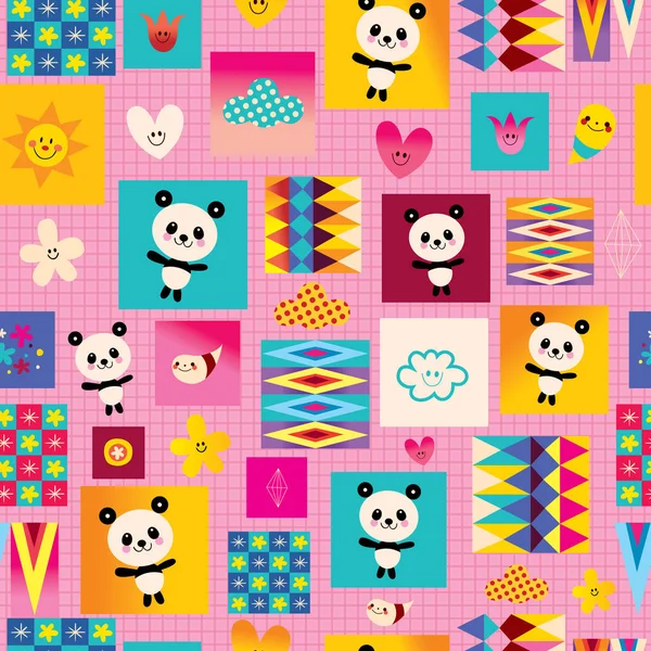 Panda bears kids seamless pattern — стоковый вектор