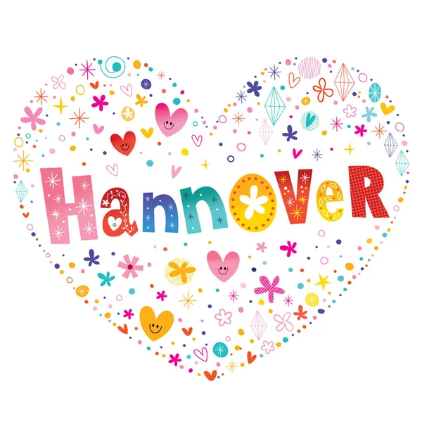 Ciudad de Hannover en Alemania en forma de corazón tipografía diseño vectorial — Archivo Imágenes Vectoriales