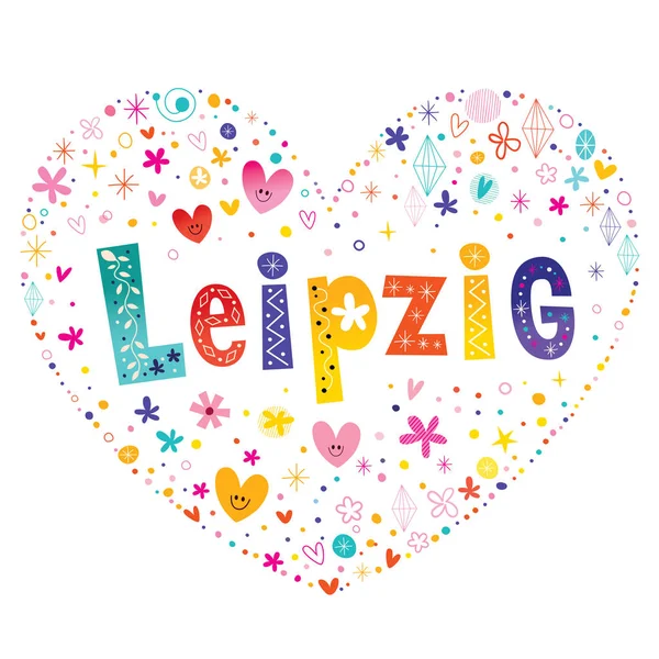 Leipzig ville en Allemagne forme de coeur lettrage vectoriel design — Image vectorielle