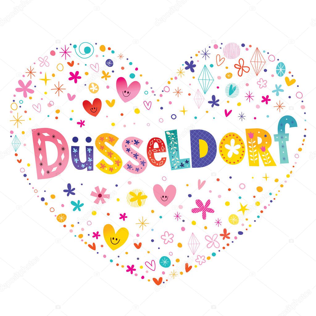  Dusseldorf city in Germany heart shaped type lettering vector design