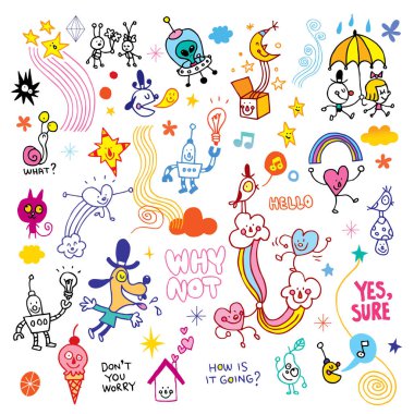 eğlenceli çizgi film çizgi karakter tasarım öğeleri kümesi