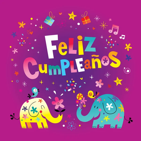 Feliz Cumpleanos Joyeux anniversaire en espagnol carte de voeux — Image vectorielle