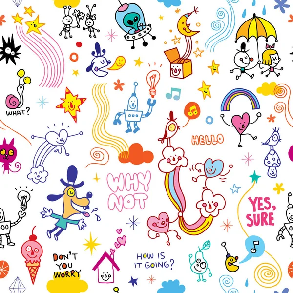 Fun cartoon comic characters seamless pattern — Stock Vector