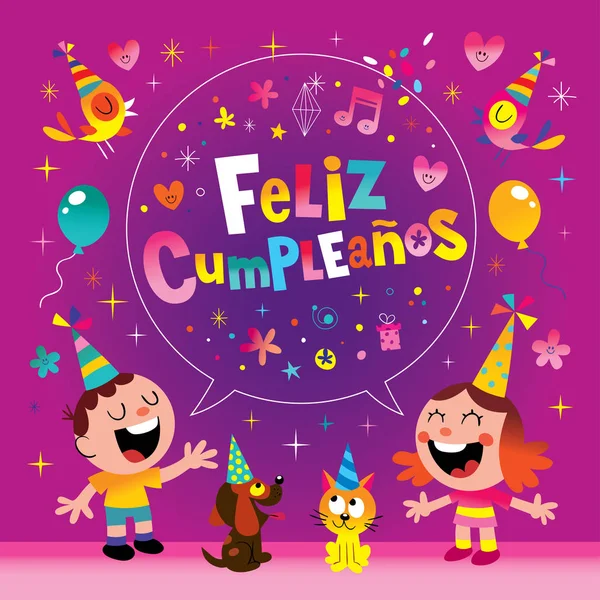 Feliz Cumpleanos - Happy Birthday in Spanish kids greeting card Royalty Free Stock Illustrations