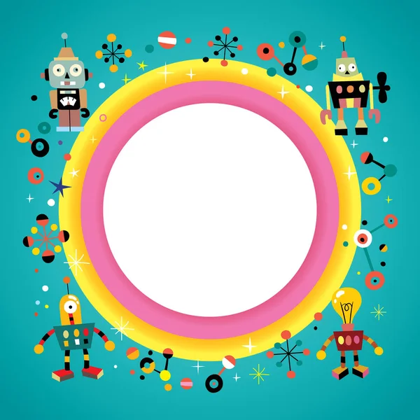 Blank banner round frame border with robots — Stock Vector