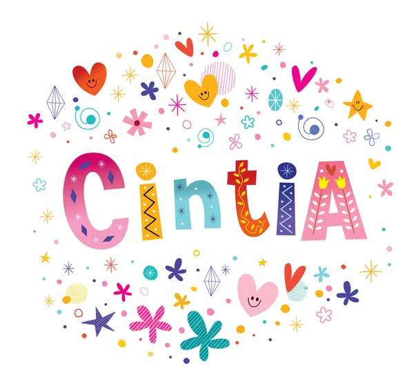Cintia female name decorative lettering type design — Stock Vector