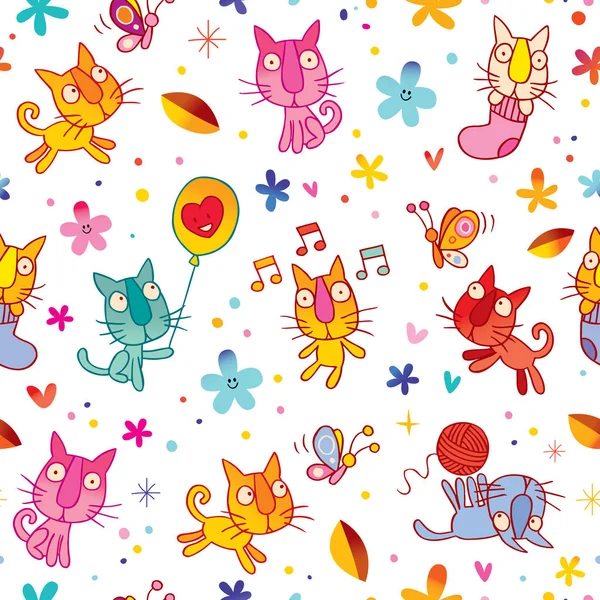 Cute kittens seamless pattern — Stock Vector