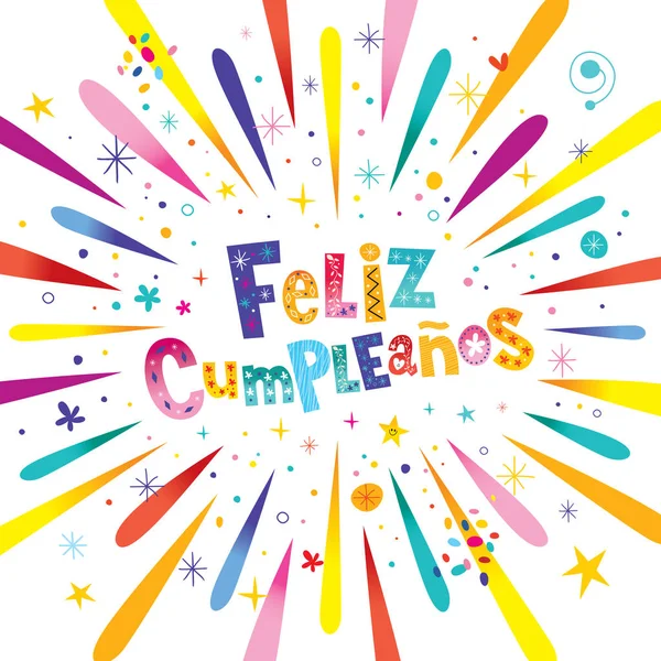 Feliz Cumpleanos Feliz cumpleaños en tarjeta española — Vector de stock