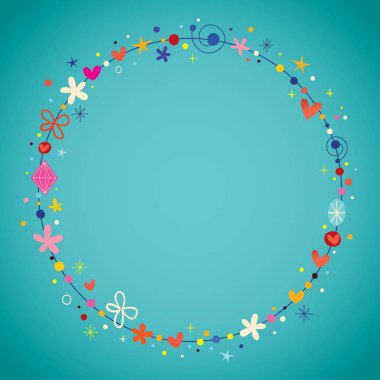 yuvarlak daire kare noktalar ve çiçeklerle