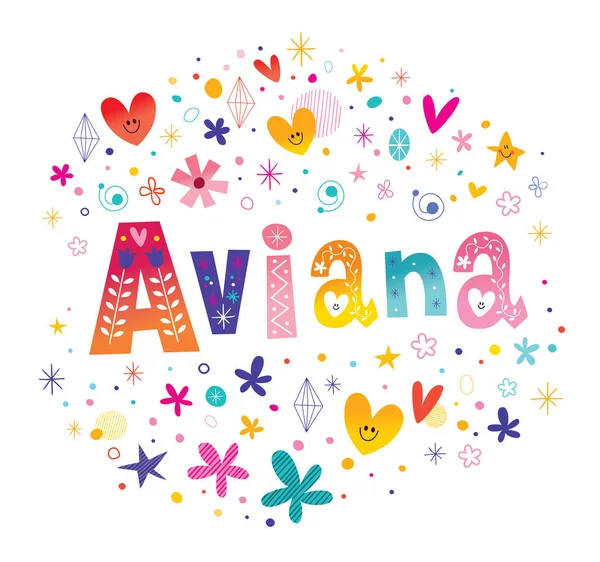 Aviana meninas nome decorativo lettering tipo design —  Vetores de Stock